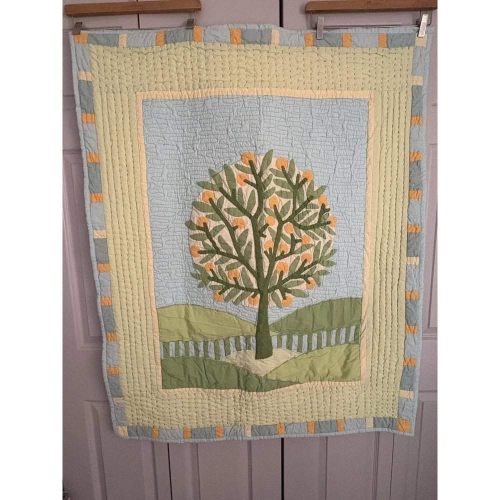 Crate and Barrel The Land of Nod Orange Tree Crib Toddler Bed Quilt Patchwork